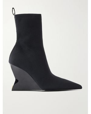 Balmain Knitted Wedge Ankle Boots - Black