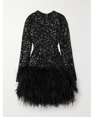 Dolce & Gabbana Feather-Trimmed Sequined Tulle Mini Dress - Black