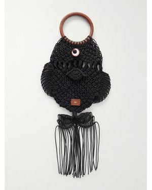 Anya Hindmarch Macrame Leather-Trimmed Cotton Clutch - Black