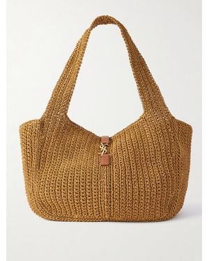 Saint Laurent Le 5 À 7 Bea Medium Leather-Trimmed Raffia Tote - Brown