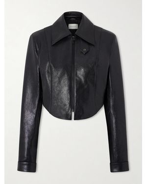 Magda Butrym Cropped Panelled Glossed Textured-Leather Biker Jacket - Black