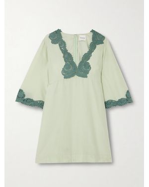 Posse Darya Lace-Trimmed Cotton And Silk-Blend Mini Dress - Green