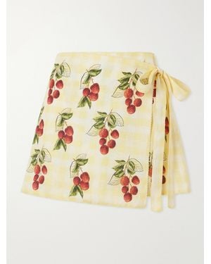 Agua Bendita Luna Printed Checked Linen Pareo - Metallic