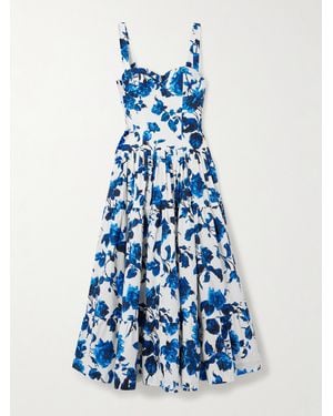 Cara Cara Santiago Tiered Floral-Print Cotton-Poplin Midi Dress - Blue