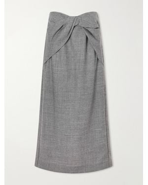 TOVE Hope Knot-Detail Wool-Fresco Midi Skirt - Grey