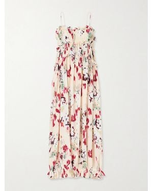 Ulla Johnson Clove Floral-Print Ruched Silk Maxi Dress - White