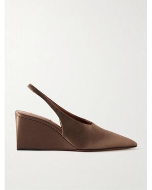 Alaïa Cube 75 Satin Slingback Wedge Court Shoes - Brown