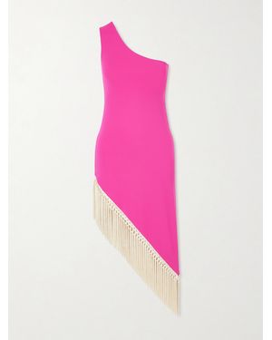 Taller Marmo Yacare One-Shoulder Asymmetrical Fringed Stretch-Jersey Midi Dress - Pink