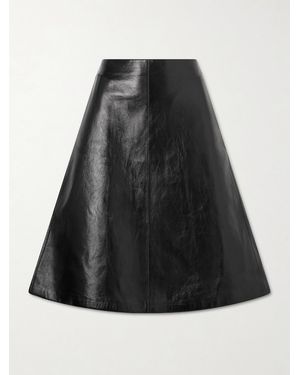 Ami Paris Leather Midi Skirt - Black