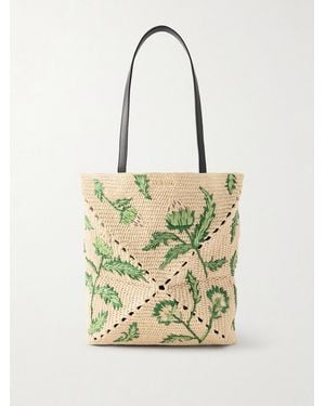 Loewe Paula's Ibiza Puzzle Fold Leather-Trimmed Raffia Tote Bag - Metallic