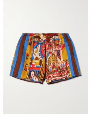 Bode Manhattan Island Printed Silk-Twill Shorts - Brown