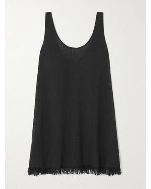 STAUD Tillie Fringed Cotton-Gauze Mini Dress - Black