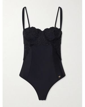 Kiki de Montparnasse Juliette Lace-Trimmed One-Piece - Black
