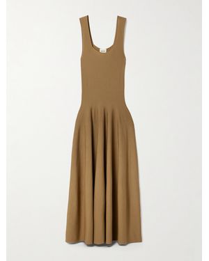 KHAITE Jodie Pleated Wool Midi Dress - Natural