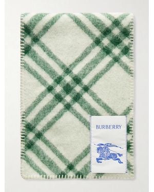 Burberry Logo-Appliquéd Checked Wool Scarf - Green