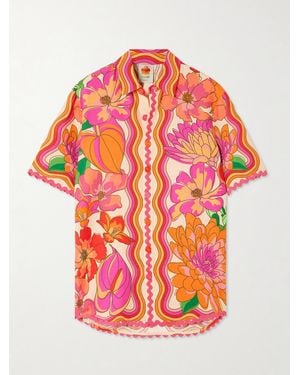 FARM Rio Spring Affair Floral-Print Linen-Blend Shirt - Red