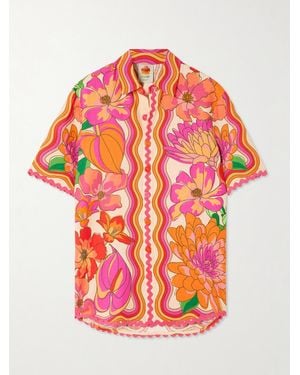 FARM Rio Spring Affair Floral-Print Linen-Blend Shirt - Red