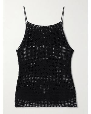 Bode Mansfield Crocheted Cotton And Linen-Blend Tank - Black