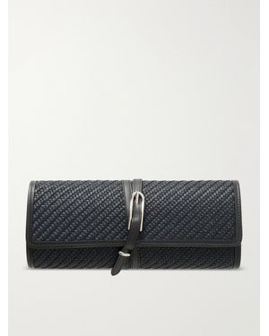Liffner Belted Leather-Trimmed Raffia Clutch - Gray