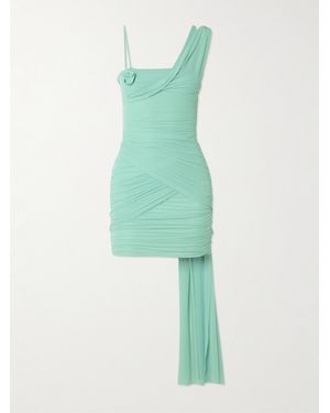 Maygel Coronel Hilvan Appliquéd Draped Ruched Stretch-Jersey Mini Dress - Green