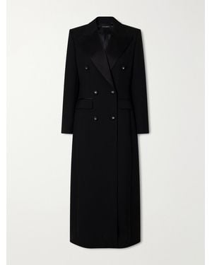 Dolce & Gabbana Double-Breasted Satin-Trimmed Wool-Blend Grain De Poudre Coat - Black