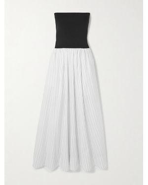 St. Agni Strapless Jersey And Pinstriped Organic Cotton Maxi Dress - White