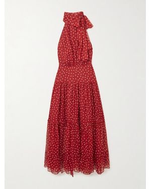 RIXO London Abi Midikleid Aus Gepunktetem Krepon Mit Raffungen Und Rüschen Zum Binden - Rot