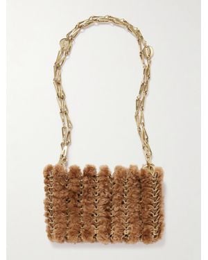 Rabanne 1969 Nano Schultertasche Aus Leder Und Shearling Mit Verzierungen - Braun