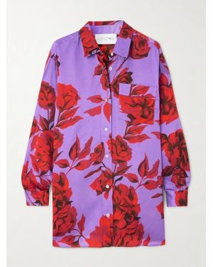 AZ FACTORY Floral-print Satin-crepe Shirt - Red