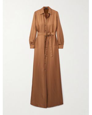 Tom Ford Belted Silk-Twill Maxi Shirt Dress - Brown