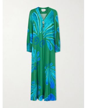 Themis Z Alcmene Embellished Printed Crepe Maxi Dress - Blue