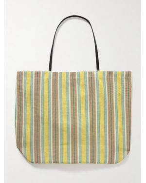 The Row Barn Leather-Trimmed Striped Mesh Tote - Yellow
