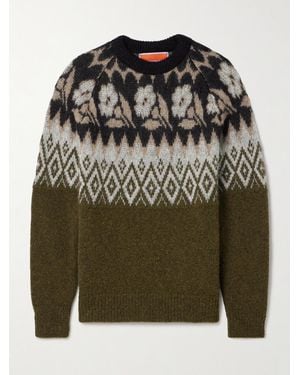 La DoubleJ Slope Brushed Jacquard-Knit Jumper - Green