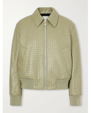 Bottega Veneta Rib-Trimmed Intrecciato Leather Blouson Jacket - Green
