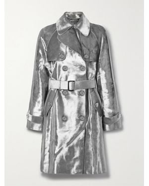 Michael Kors Belted Double-Breasted Metallic Calf Hair Trench Coat - Grey
