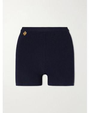 Saint Laurent Logo-Embellished Ribbed Stretch-Jersey Shorts - Blue