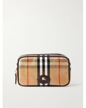 Burberry Leather-Trimmed Checked Coated-Canvas Pouch - Natural