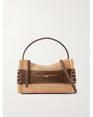 JW Anderson Loafer Crocheted Suede-Trimmed Raffia Shoulder Bag - Natural