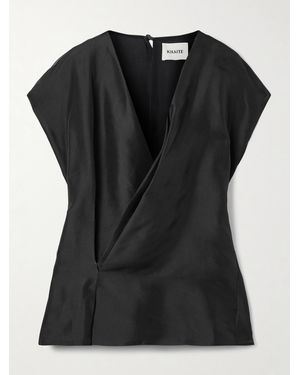 KHAITE Mer Wrap-Effect Pleated Silk-Organza Blouse - Black