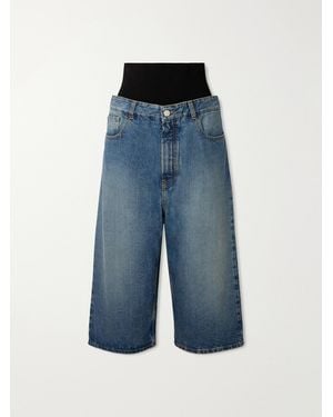 Alaïa Jersey-Trimmed Denim Shorts - Blue