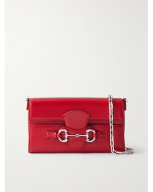 Gucci Horsebit Ristretto Embellished Leather Shoulder Bag - Red