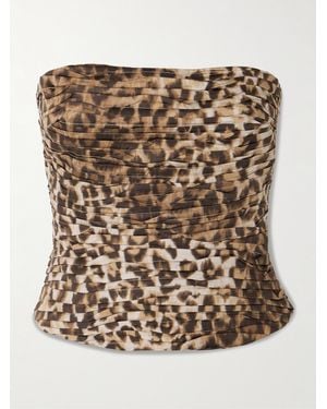 Aje. Haut Bustier En Popeline De Coton À Imprimé Léopard Et À Fronces Sunbeam - Métallisé