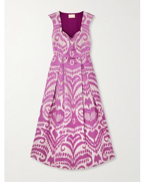 Marta Ferri Guenda Pleated Cotton, Silk And Linen-Blend Jacquard Midi Dress - Pink