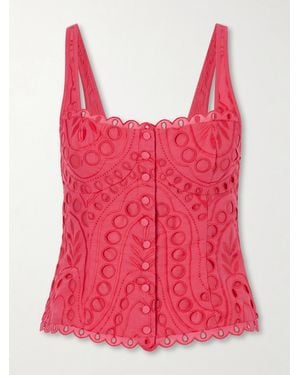 Charo Ruiz Nereus Cropped Broderie Anglaise Cotton-Blend Top - Red