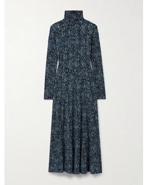 Proenza Schouler Mabel Ruffled Cheetah-Print Jersey Turtleneck Maxi Dress - Blue
