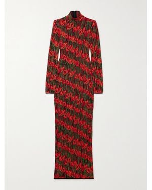 PUCCI Open-Back Jacquard-Knit Turtleneck Maxi Dress - Red