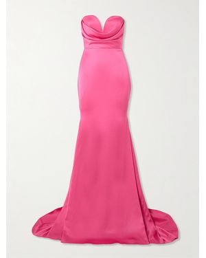 Alex Perry Strapless Draped Satin-Crepe Gown - Pink