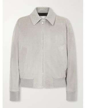 Bottega Veneta Intrecciato Leather-Trimmed Suede Blouson Jacket - White