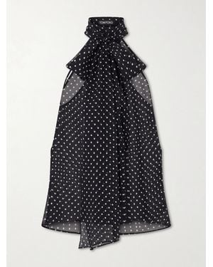 Tom Ford Ärmellose Schluppenbluse Aus Seiden-Georgette Mit Polka-Dots - Blau