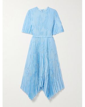 Jason Wu Asymmetric Ruffled Pleated Devoré-Chiffon Midi Dress - Blue